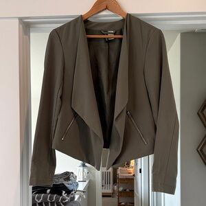 H&M Olive Draped Blazer with Zippered Pockets